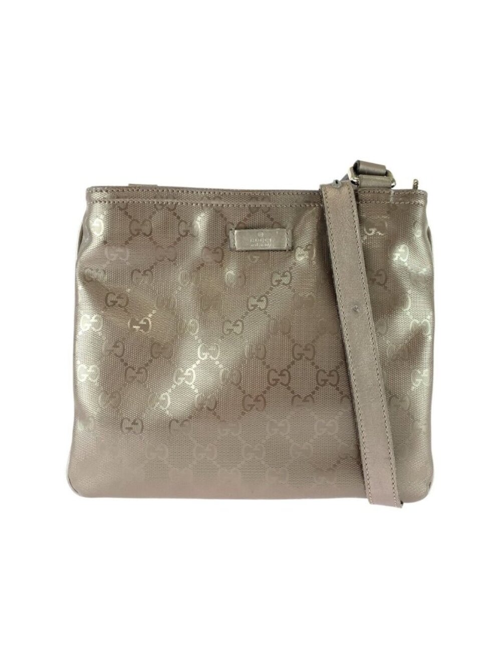 Gucci GG Supreme Beige Metallic Silver Shoulder Bag Pochette